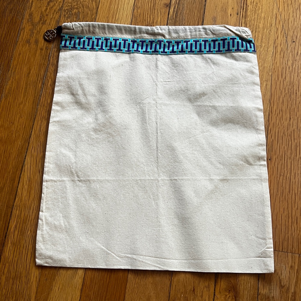 Tory Burch logo charm canvas drawstring dust bag